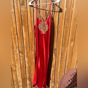 Vintage Red Satin Dress with Gold Lace The Jessica Lynn Collection Made in USA